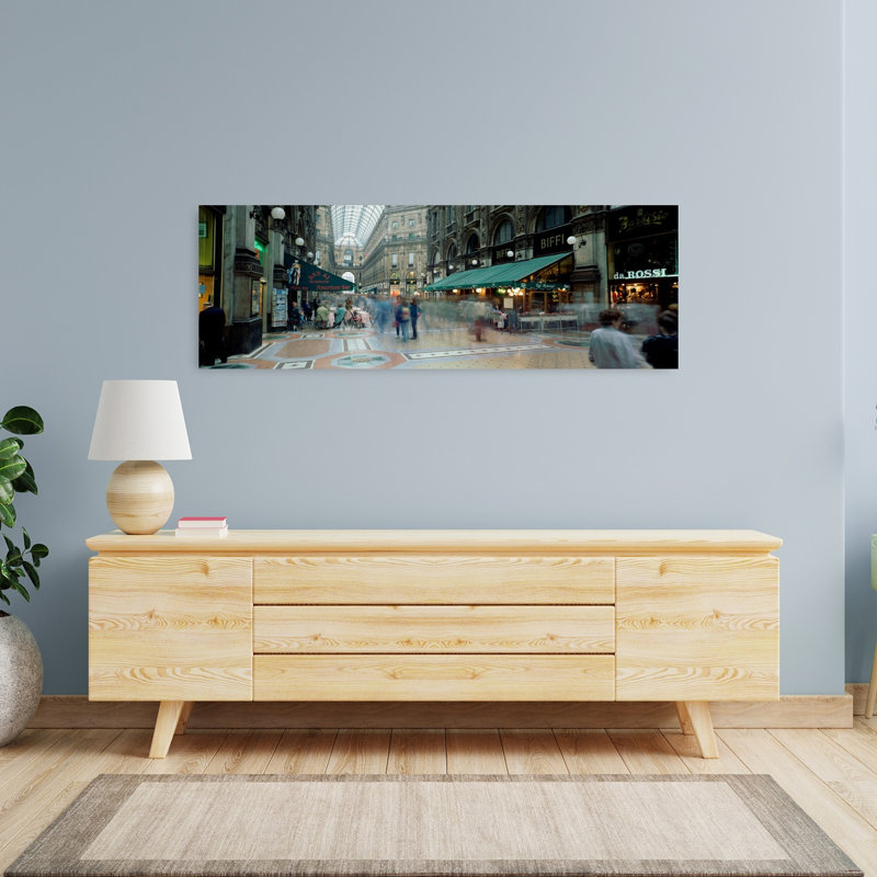 Large group of people on the street Milan Italy 1 Piece Wrapped Canvas Panoramic Wall Art, 40.64 cm H x 121.92 cm W