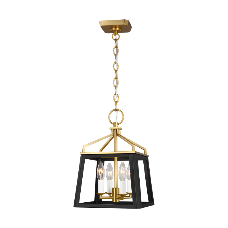 4 - Light Dimmable Lantern Geometric Chandelier, Midnight Black, 31" H x 24" W x 24" D