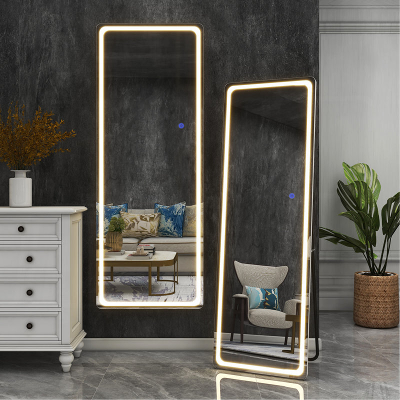 Miroir sur pied élégant avec reflet pleine longueur et design élégant, 63 po x 16 po