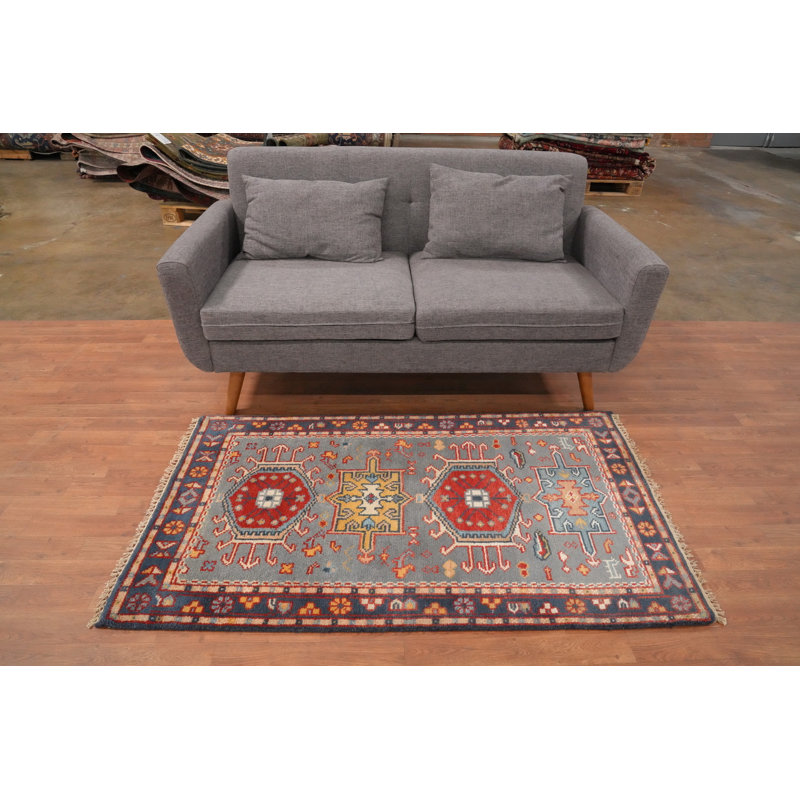 Tapis géométrique Kazak fabriqué à la main 3 x 5