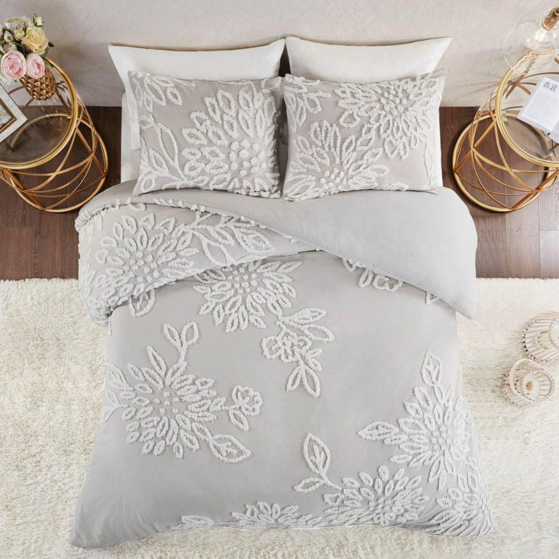 Housse de couette chenille très grand / très grand - 100% coton gris chaud
