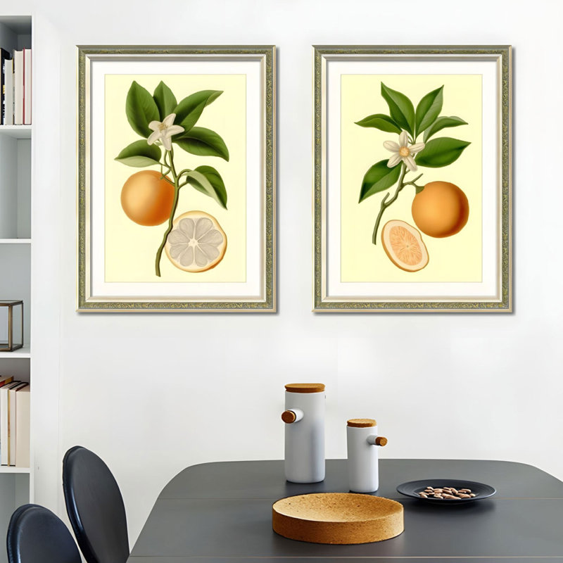 Ensemble de 2 art mural encadré botanique orange fruitier