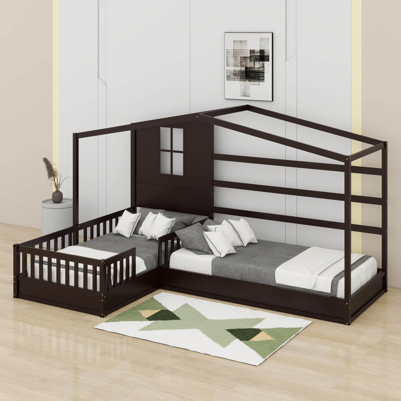 Lit simple en bois avec clôture, Espresso