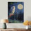 Owl In The Moonlight In Cartoon Style I - Owl Animal Wood Print - On Natural Pine Wood