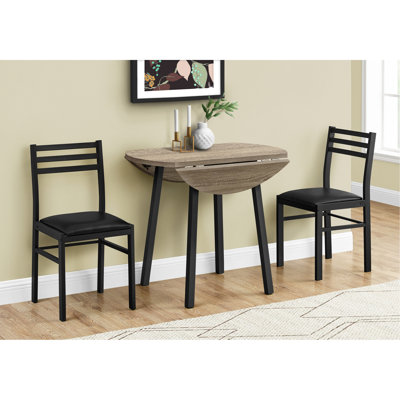 Ensemble de table de salle à manger, ensemble de 3 pièces, petit, abattant 35 po, cuisine, métal noir, stratifié brun, contemporain, moderne
