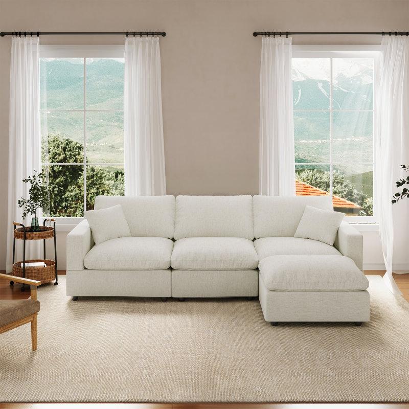 Normail 95.4''  Upholstered Sofa, Cloud Sofa, Sectional Sofa Couch Modular Sofa for Living Room, Cream Linen Blend