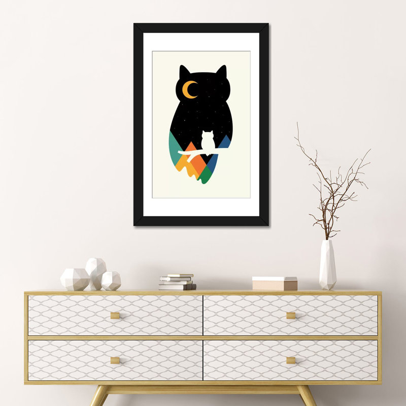 « eye on hibou » par andy westface-impression sur toile tendue, H 24 po x l 16 po x P 1 po, Papier d'art encadré noir, Blanc