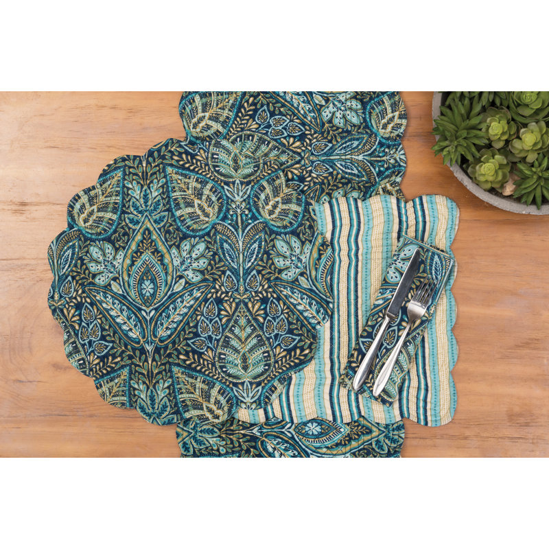 Ensemble de 6 serviettes de table réversibles brodées à motif ajouré bleu Bailey