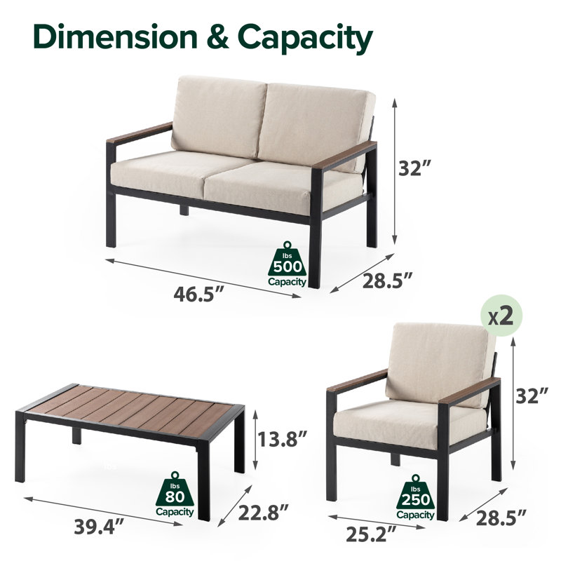 4 - Person Patio Conversation Set with Cushions, Black/Brown