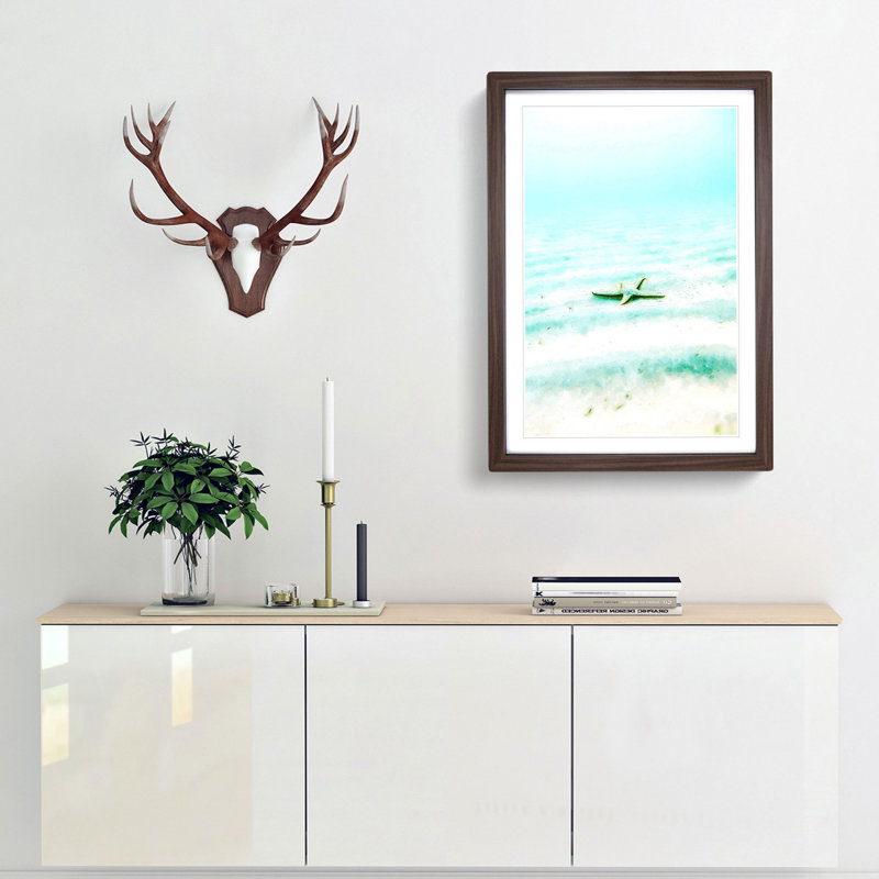 Starfish on the Seabed in Abstract - Picture Frame Graphic Art Print, 48cm H x 36cm W x 2cm D, Walnut Framed