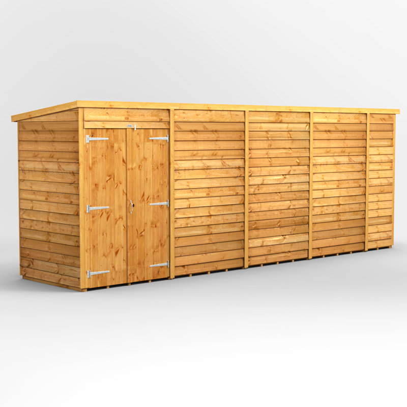 Powersheds 18 x 4ft Timber Overlap Windowless Pent Garden Shed, Double Doors