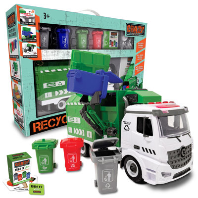 Crazy Truck: Recycling Truck - Ensemble de jouets pour véhicule de ville, lumières et sons, action de retrait, poubelles, cartes éclair, bras mécanique réaliste, enfants de 3 ans et plus