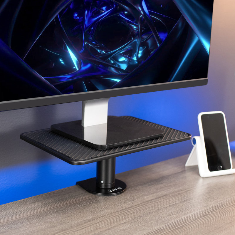Black Adjustable Aluminum and Steel Clamp-On Monitor Riser
