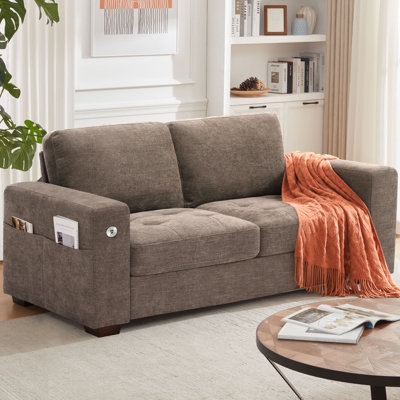 Canapé-lit en chenille 70 po Mireno avec poches de rangement et port USB