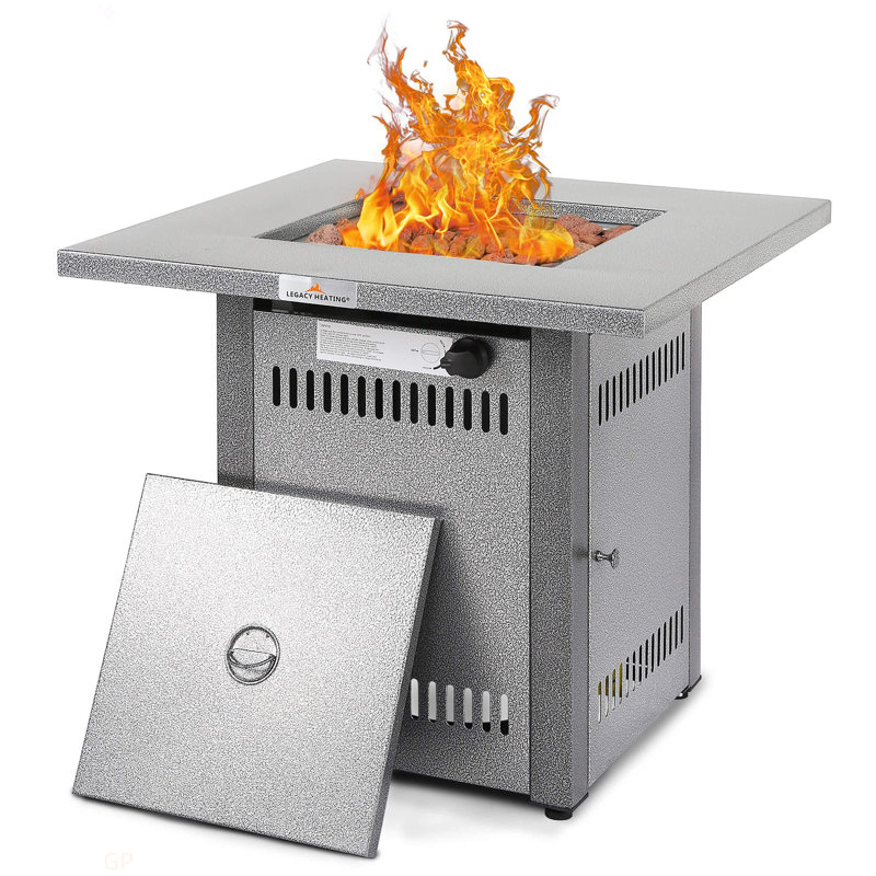 28" 50000 BTU Silver Outdoor Propane Gas Fire Pit Table, Outdside Patio Firepits Fireplace Dinning Tables With Lid & Lava Rock, 2-In-1 Firepit Table For Courtyard/Patio/Balcony