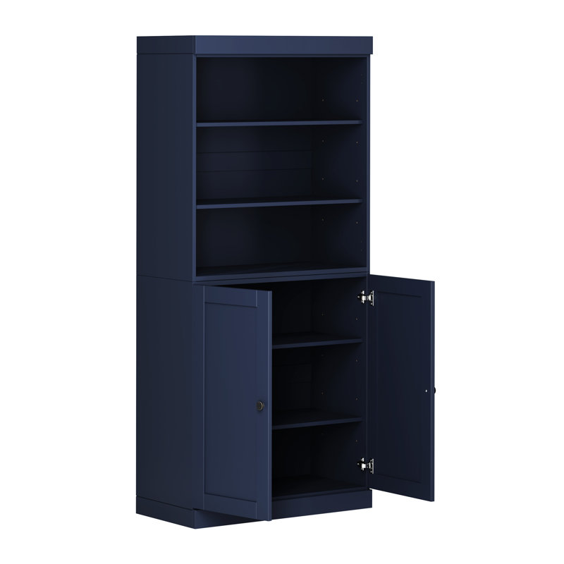 Palace Imports 100% Solid Wood 6-Shelf Bookcase, Shaker Doors, Adjustable Shelves, 32" Wide, 71.5" Tall, Navy