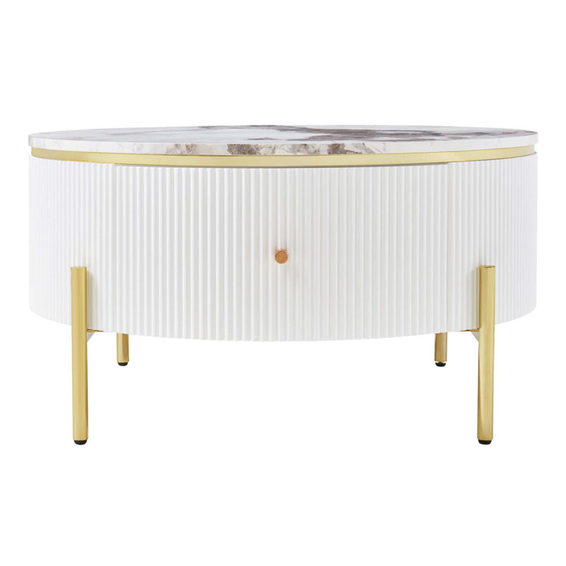Table basse moderne avec 2 grands tiroirs Modern, Blanc cassé