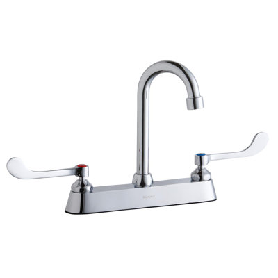 8" Centerset with Exposed Deck Faucet with 4" Gooseneck Spout 6" Wristblade Handles Chrome