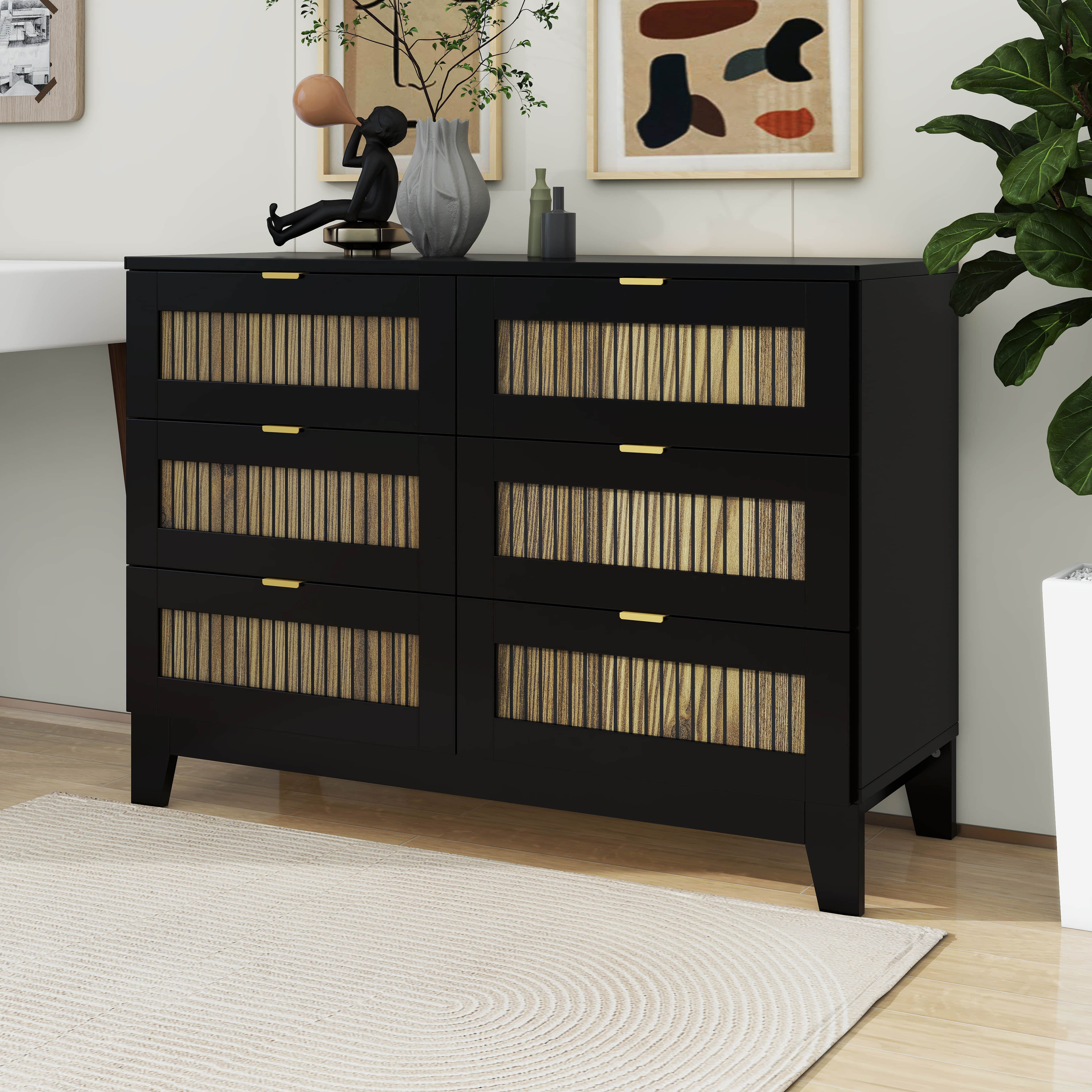 Winston Porter Rustic Farmhouse Style Wooden Dresser With 6 Drawers ...