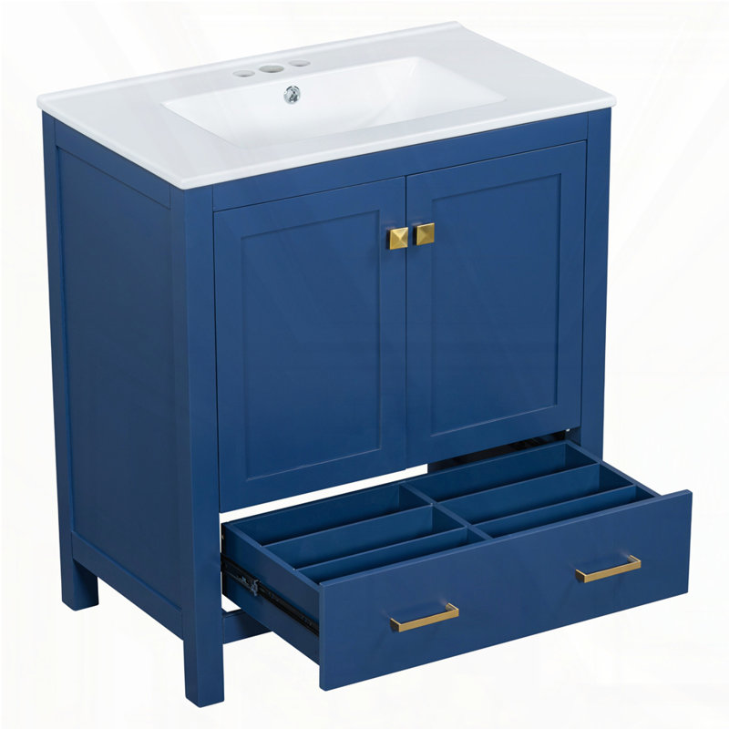 Ensemble de meuble-lavabo double 60 po, Or, Bleu