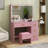 Pink Makeup Vanity Table Set Stool with USB Power Outlets, LED Lighted Mirror, Storage Drawer, Hairdryer Holder