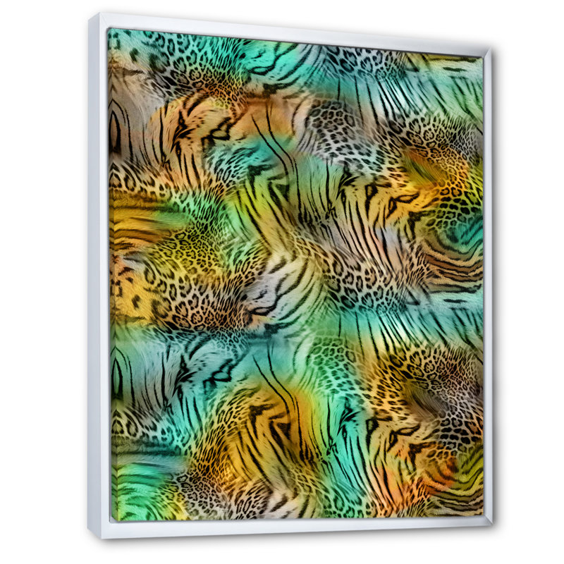 Léopard et tigre X - Art mural moderne et contemporain sur toile, H 20 po x l 12 po x P 1 po, Toile à cadre flottant blanc