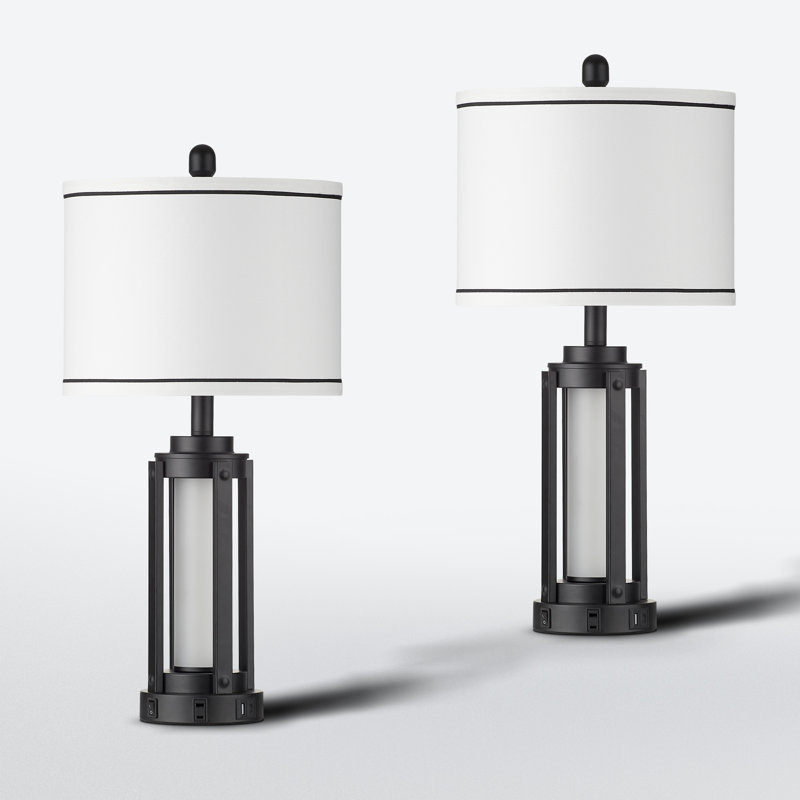 Tatyanna 26" Modern USB Table Lamp Set with Night Light, Built-in Outlet