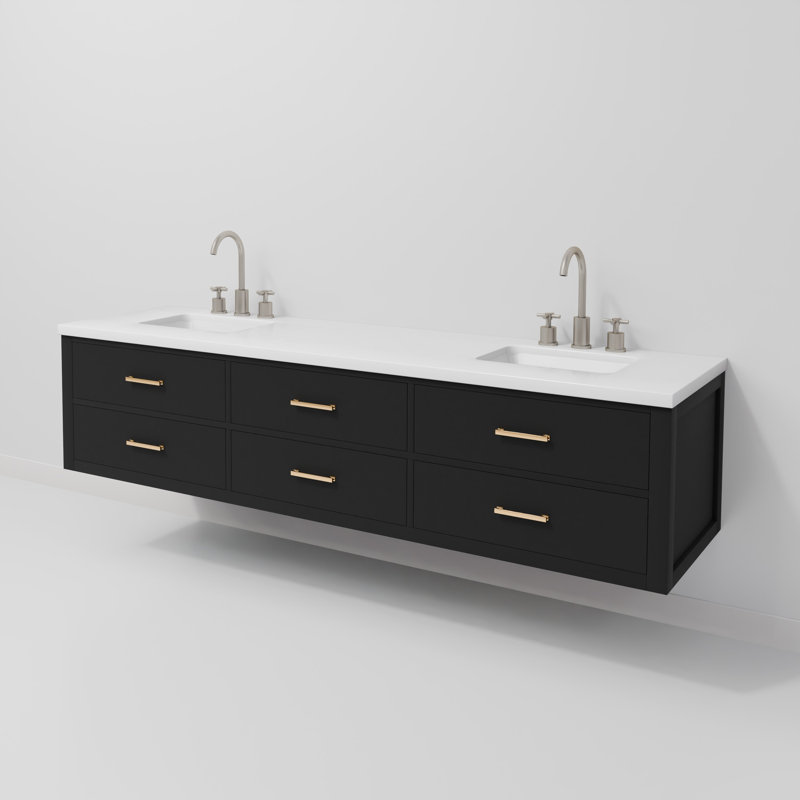 Ensemble de meuble-lavabo double 80 po, Noir, Marbre de culture blanc