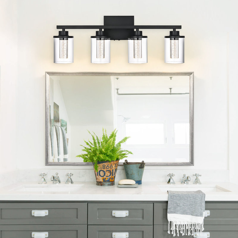 Bathroom Vanity Light 4 Light Bathroom Light Fixture, Clear Glass Shade, Crystal Bubble, Dimmable LED Vanity Light.(Integrated LED Bulbs Included)