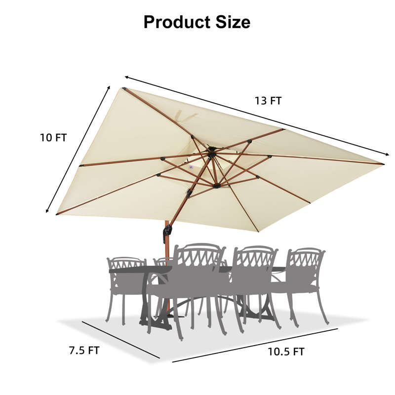 Parasol rectangulaire à double plateau en bois 156 po x 120 po avec base en tôle d'acier, crème, Crème