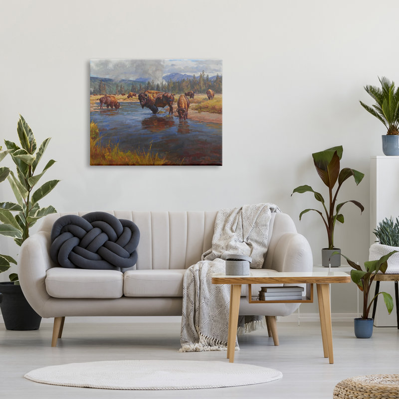 " Bison Herd By River ", 30" H x 40" W x 1.5" D
