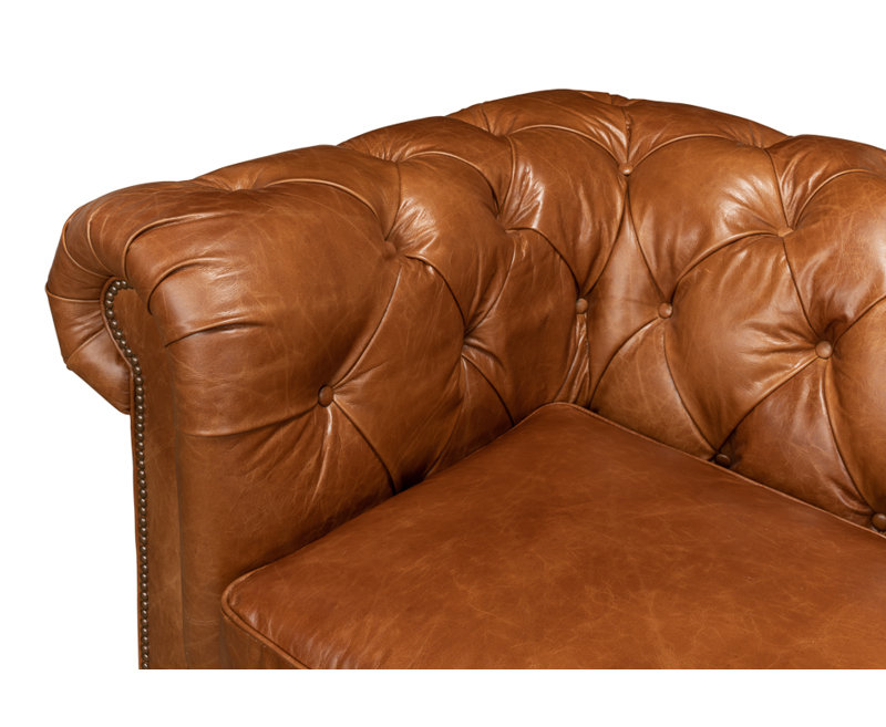Carola Leather Sofa, Cuba Brown Genuine Leather