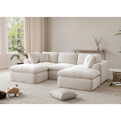 Canapé d'angle modulaire 5 places en forme de U, revêtement en chenille sans os, 279 cm de large, aucun assemblage requis