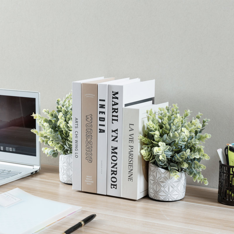 Decorative Artificial Eucalyptus Plant Bookend Set