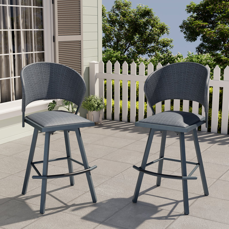 Tabouret de comptoir d'extérieur en osier 25,2 po Otti, Gris