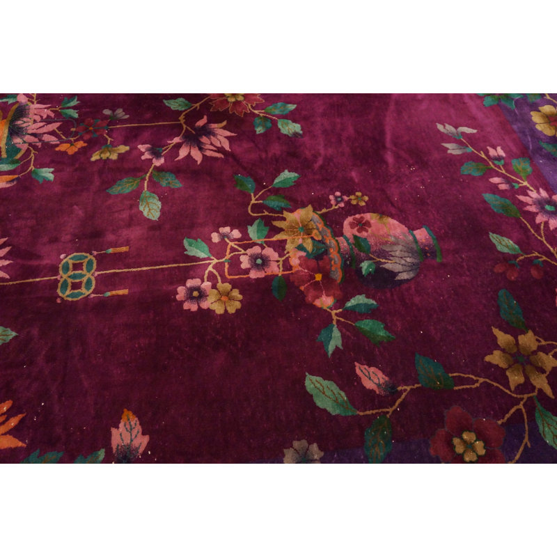 Hand Knotted Pile 1920s Antique Rectangle Wool Coral / Salmon Pink Rug