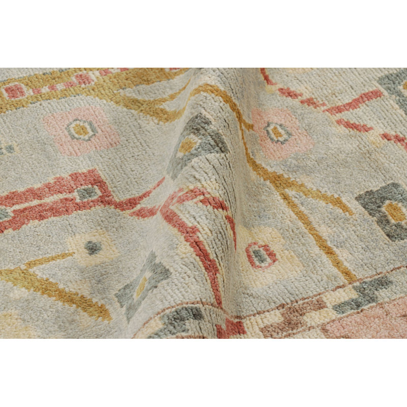 Scandinavian Hand Knotted Wool Geometric Area Rug, Rectangle 10' x 14'