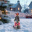Statue de Noël caniche, Figurine de chien de Noël en tenue de père Noël rose