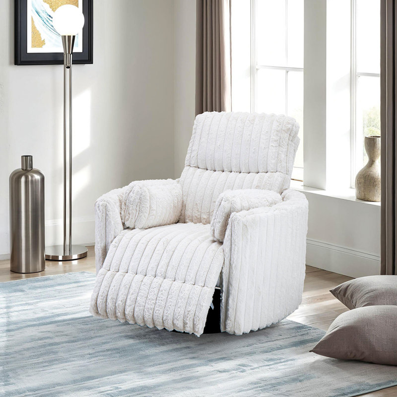 Contemporary Style Power Glider Recliner w/ Swivel Curved Arms Pillow Fill Swivel Chair Finish Primary Living Room, White