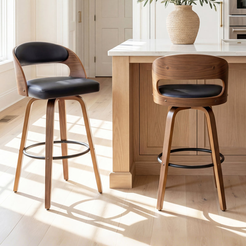 Swivel Yes Upholstered Faux Leather Bar Stool, Black, Counter Stool  (63.5cm Seat Height)