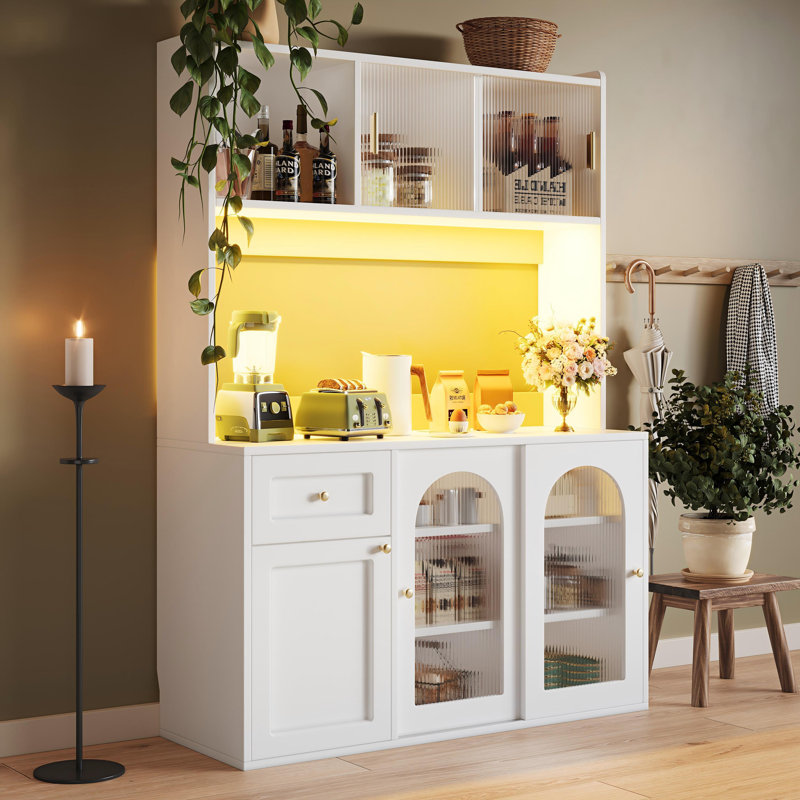 Kitchen Cabinet With Led, 5 Doors And 1 Drawer White, White