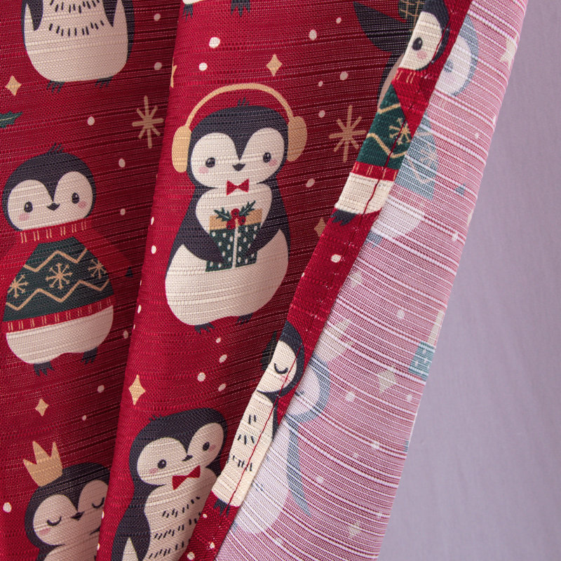 Kellia Penguin Christmas Holiday Kitchen Curtain