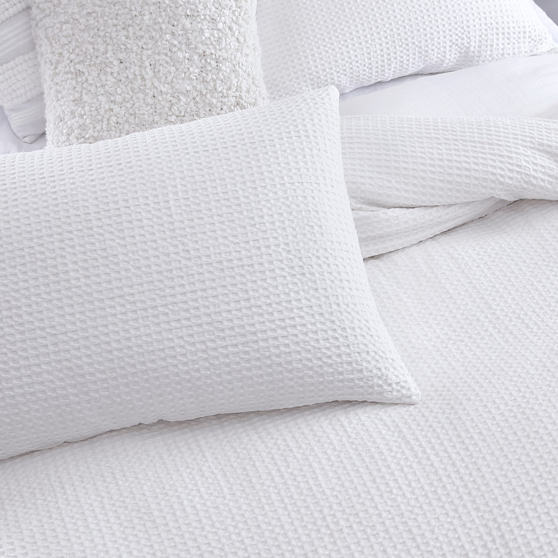 DKNY Modern Waffle 100% Cotton 3 Piece Comforter Set, White, Queen Comforter + 2 Standard Shams