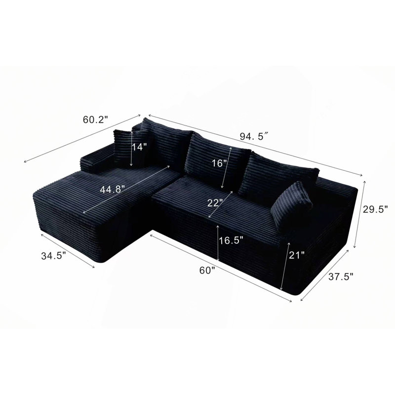 Canapé modulaire 94,5 po Cloud, 29.5" H x 94.5" W x 60.2" D, Black