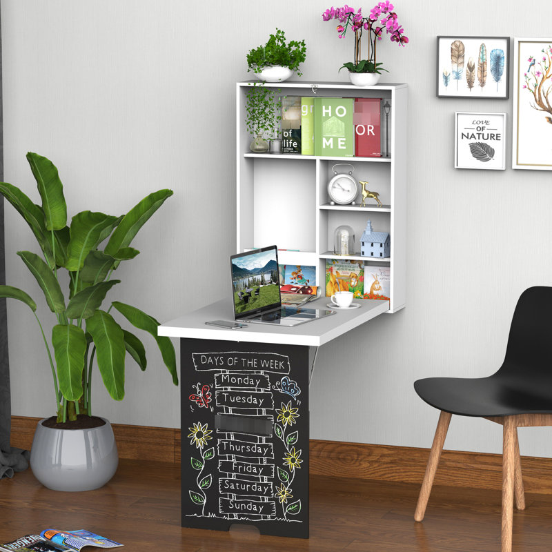 Bureau d'écriture mural avec tableau noir, blanc