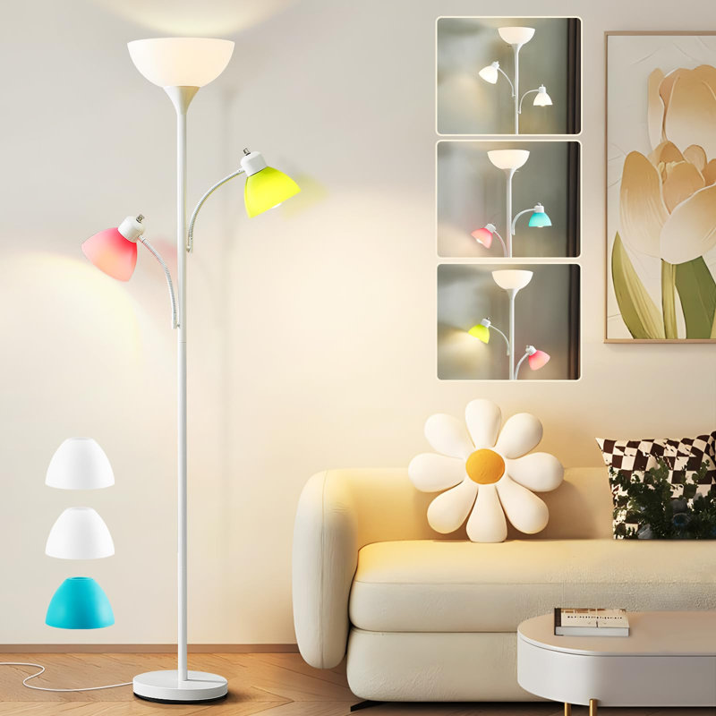 Mapleview 72'' Black Tree Floor Lamp, White, White/Red/Yellow