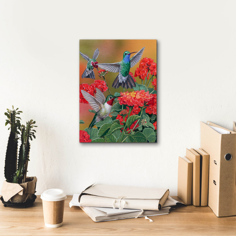 «Hummingbirds Flowers» par William Vanderdasson, H 16 po x l 12 po x P 0,75 po