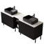 Meuble-lavabo double autoportant 72 po avec lavabos 72 po, 2 armoires de rangement rayées 30 po + tablette ouverte amovible 12 po, 2 vasques rectangulaires rayées noires avec comptoir Carrara blanc, noir