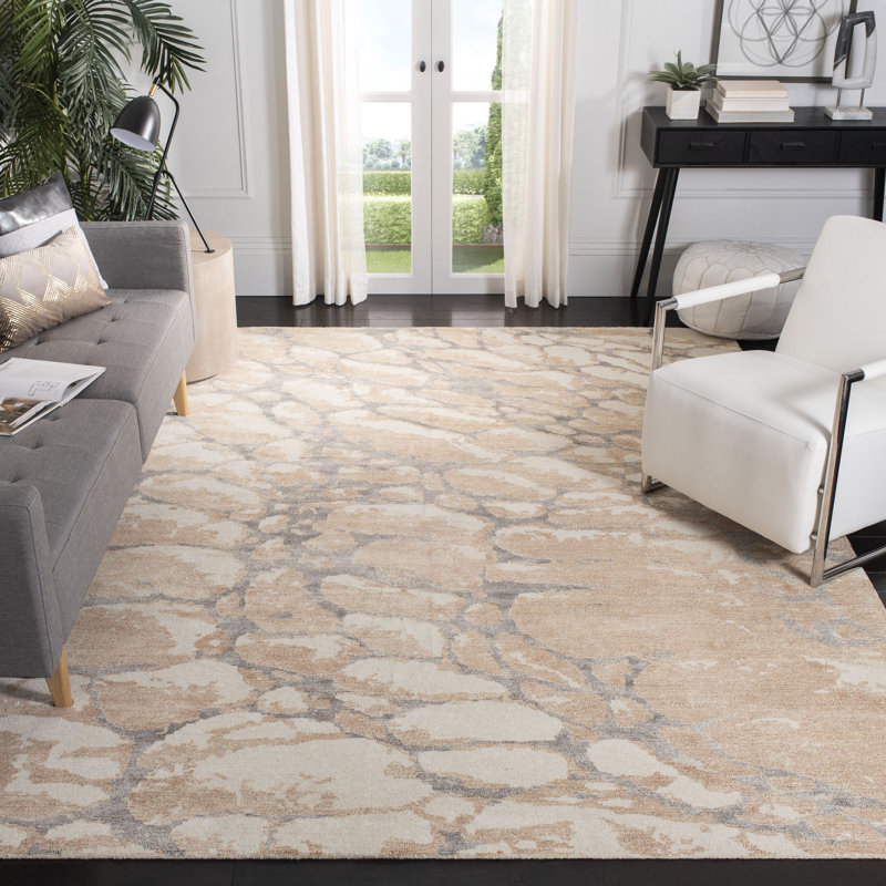 Jonquel Hand Tufted Wool/Viscose Pile Abstract Rug in Ivory/Blue, Rectangle 5' x 8'