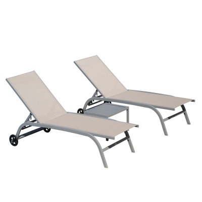 Outdoor Lounge Chairs (Khaki) - 5 Adjustable Positions, Protection For Deck, Patio 5 Deck Wheels, Comfortable Patio, Beach,